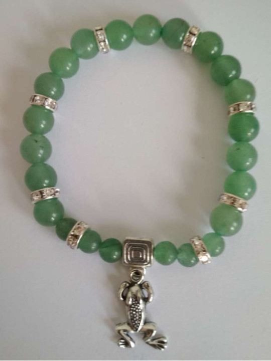 Pulsera Mineral Cuarzo Verde con Rana de la Suerte