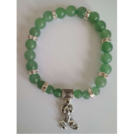 Pulsera Mineral Cuarzo Verde con Rana de la Suerte