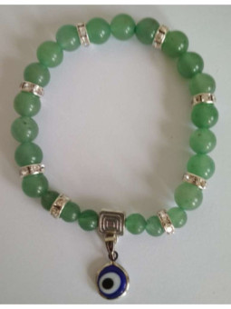Pulsera Mineral Cuarzo Verde con Ojo de Turco, contra Envidias,