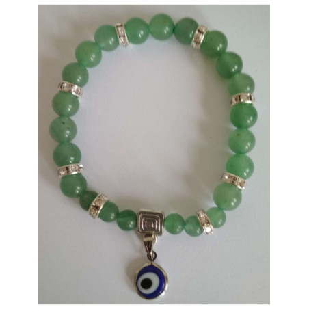 Pulsera Mineral Cuarzo Verde con Ojo de Turco, contra Envidias,