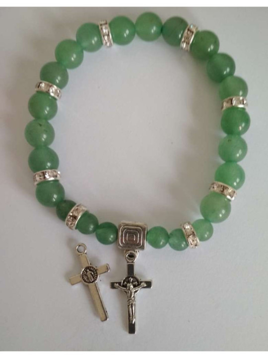 Pulsera Mineral Cuarzo Verde con Cruz de San Benito