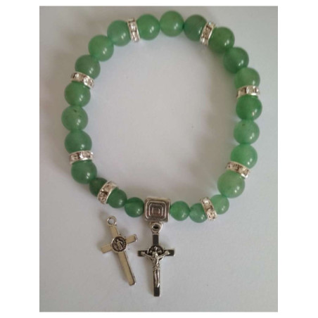 Pulsera Mineral Cuarzo Verde con Cruz de San Benito