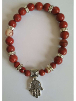 Pulsera Mineral Jaspe Rojo con Mano de Fatima, Protección