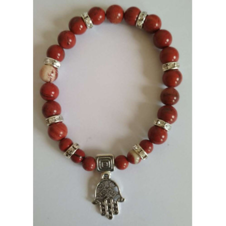 Pulsera Mineral Jaspe Rojo con Mano de Fatima, Protección