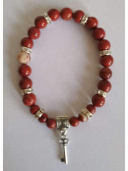 Pulsera Mineral Jaspe Rojo con Llave Abre caminos