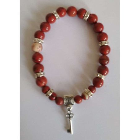 Pulsera Mineral Jaspe Rojo con Llave Abre caminos