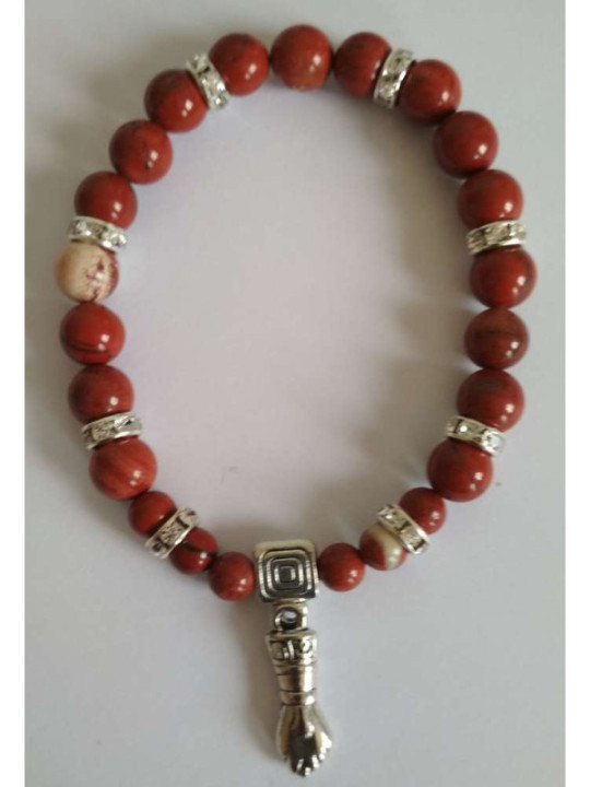 Pulsera Mineral Jaspe Rojo con Puño Figa, defensa y Protección