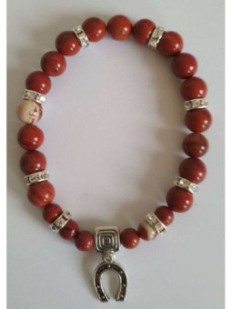 Pulsera Mineral Jaspe Rojo con Herradura de la Suerte