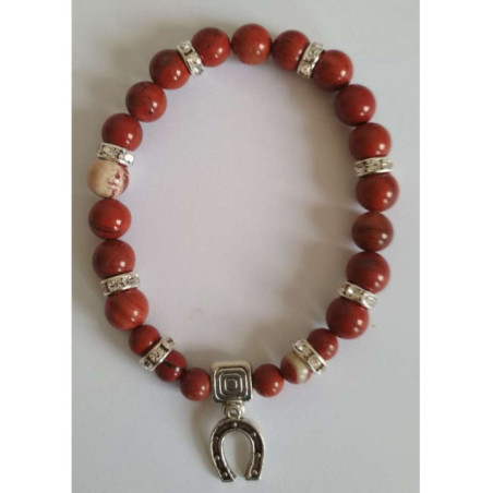 Pulsera Mineral Jaspe Rojo con Herradura de la Suerte