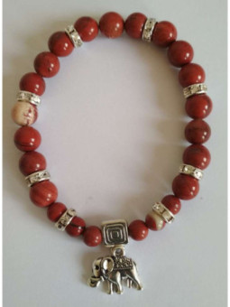 Pulsera Mineral Jaspe Rojo con Elefante de la Prosperidad