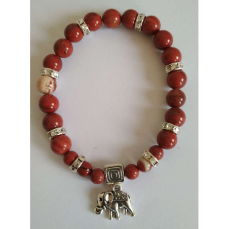 Pulsera Mineral Jaspe Rojo con Elefante de la Prosperidad