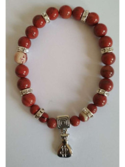 Pulsera Mineral Jaspe Rojo con Morralito del Dinero