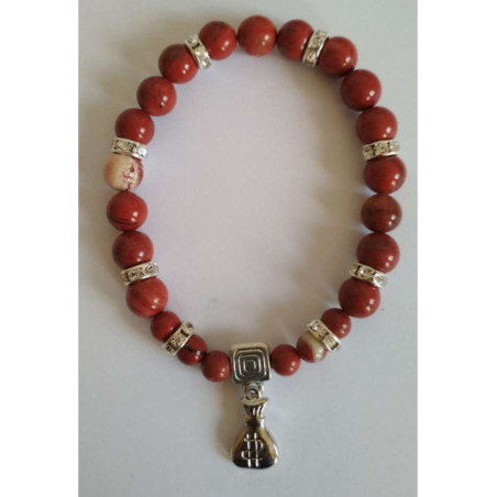 Pulsera Mineral Jaspe Rojo con Morralito del Dinero