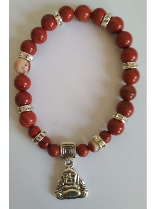 Pulsera Mineral Jaspe Rojo con Buda de Los Deseos