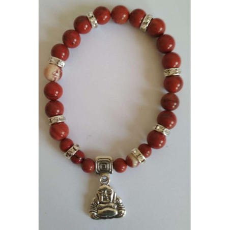 Pulsera Mineral Jaspe Rojo con Buda de Los Deseos