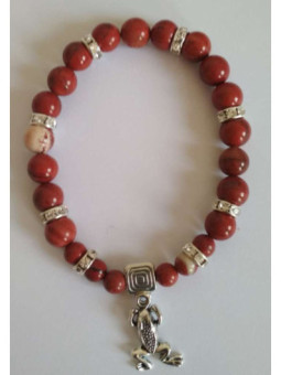 Pulsera Mineral Jaspe Rojo con Rana de la Suerte