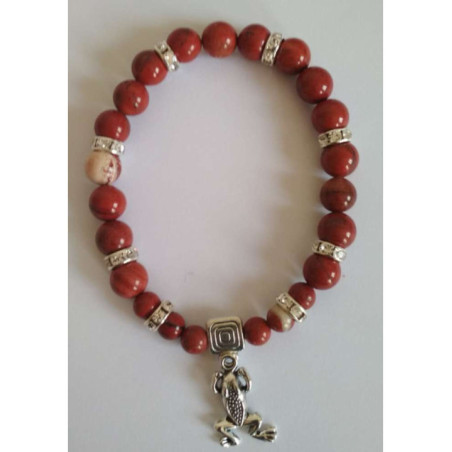 Pulsera Mineral Jaspe Rojo con Rana de la Suerte