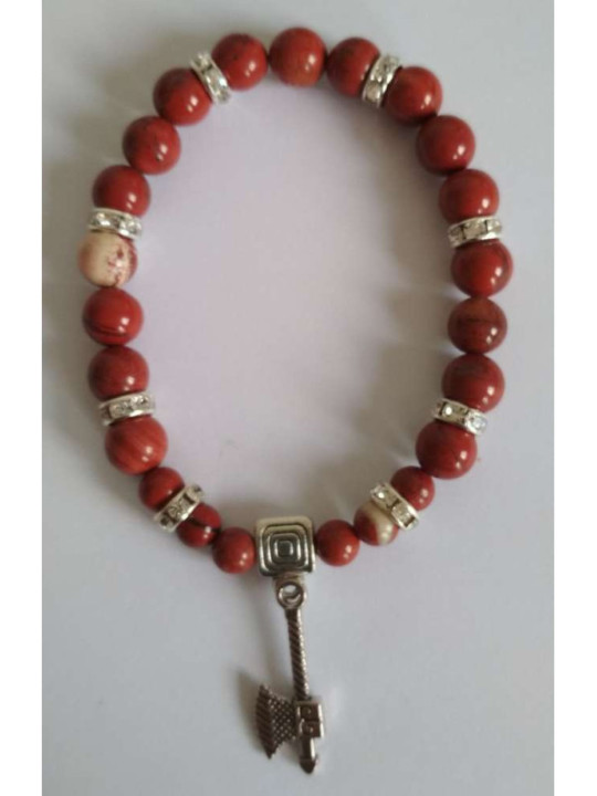 Pulsera Mineral Jaspe Rojo con Hacha Celta
