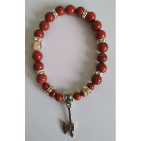 Pulsera Mineral Jaspe Rojo con Hacha Celta