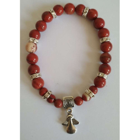 Pulsera Mineral Jaspe Rojo con Ángel
