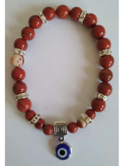 Pulsera Mineral Jaspe Rojo con Ojo Turco, contra envidias