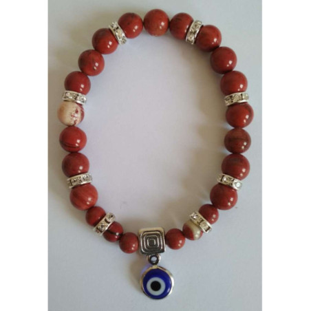 Pulsera Mineral Jaspe Rojo con Ojo Turco, contra envidias