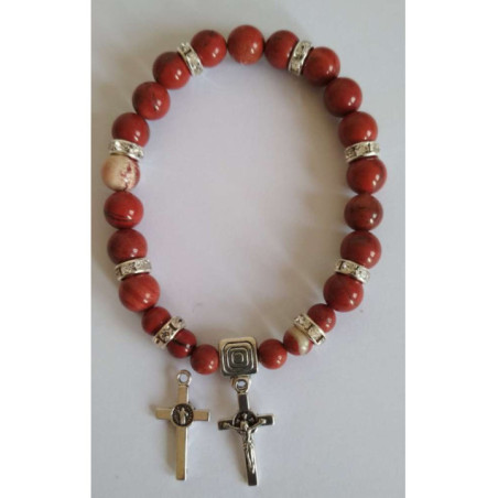 Pulsera Mineral Jaspe Rojo con Cruz de San Benito, Protección