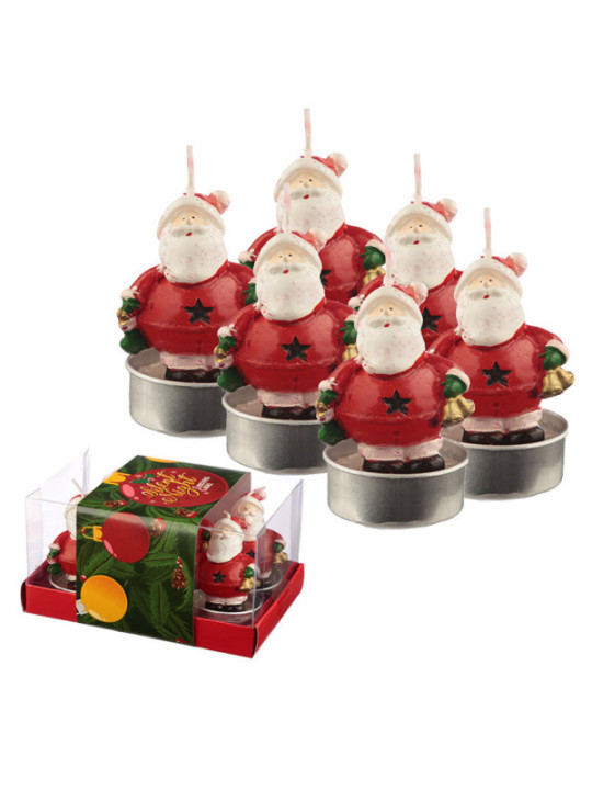 Set de 6 Velas de Té  Papá Noel con Campana