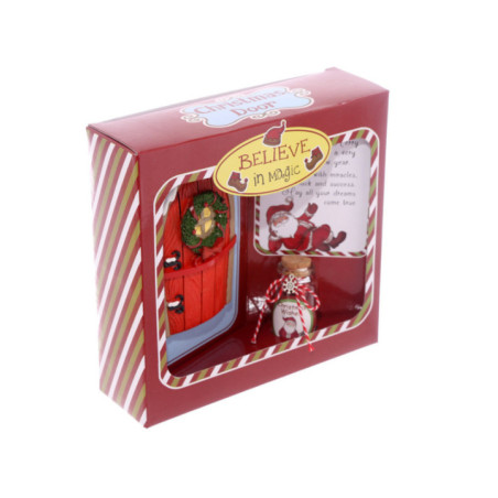 Figura Navideña Puerta Roja y Tarro de los Deseos. 10,5 cm alto x 7 cm ancho