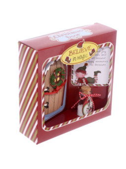 Figura Navideña Puerta color Madera y Tarro de los Deseos. 10,5 cm alto x 7 cm ancho