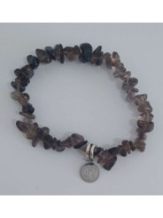 Pulsera Chip Cuarzo Ahumado con Medalla San Benito, Protección