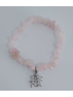 Pulsera Chip Cuarzo rosa Con Parejita, Potenciar el Amor