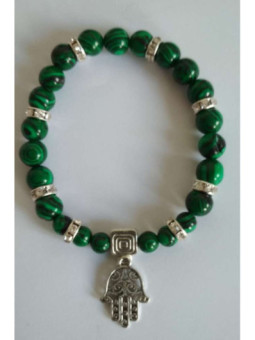 Pulsera Mineral Malaquita con Mano de Fátima, Protección