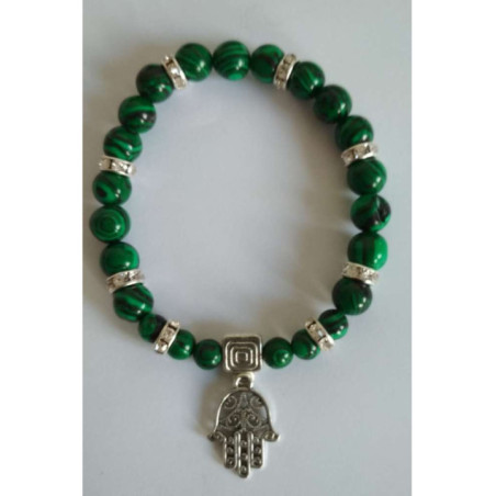 Pulsera Mineral Malaquita con Mano de Fátima, Protección