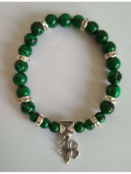 Pulsera Mineral Malaquita con Trébol de la Suerte