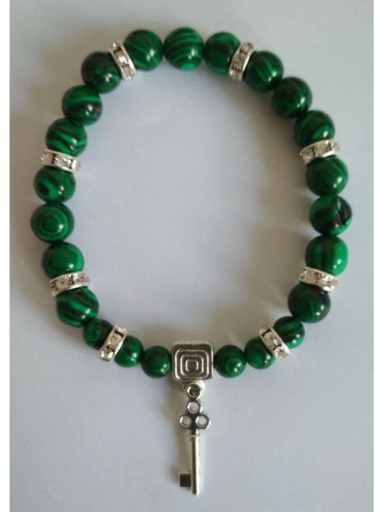 Pulsera Mineral Malaquita con Llave Abrecaminos