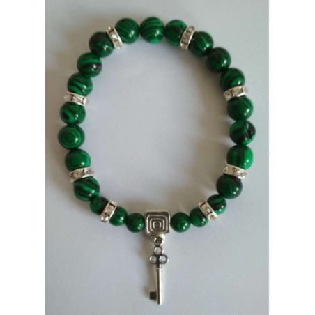 Pulsera Mineral Malaquita con Llave Abrecaminos