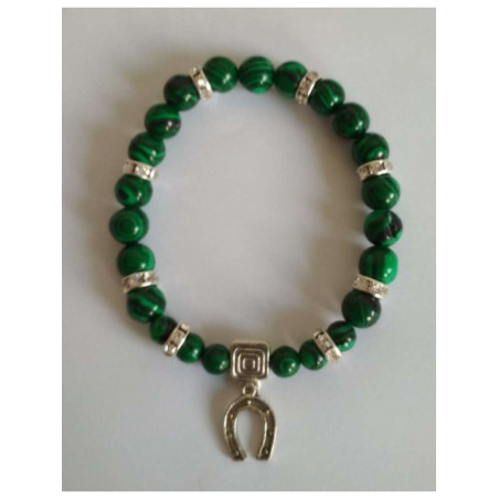 Pulsera Mineral Malaquita con Herradura de la Suerte