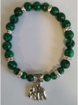 Pulsera Mineral Malaquita con Elefante de la Prosperidad