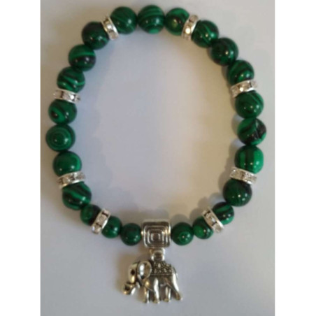 Pulsera Mineral Malaquita con Elefante de la Prosperidad