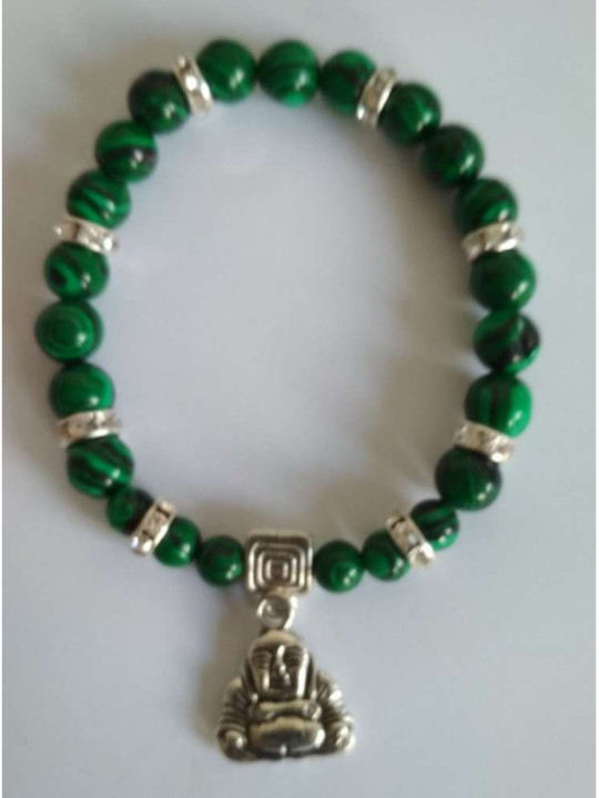 Pulsera Mineral Malaquita con Buda de Los Deseos