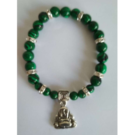Pulsera Mineral Malaquita con Buda de Los Deseos