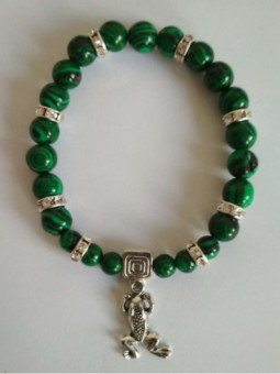 Pulsera Mineral Malaquita con Rana de la Suerte