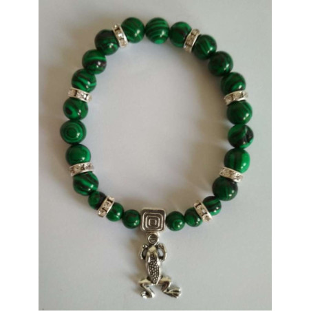 Pulsera Mineral Malaquita con Rana de la Suerte
