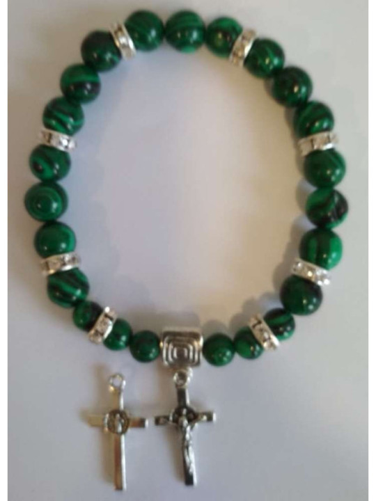 Pulsera Mineral Malaquita Cruz de San Benito