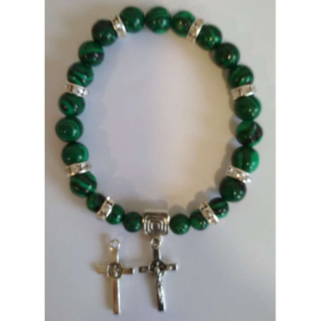 Pulsera Mineral Malaquita Cruz de San Benito