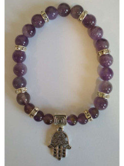 Pulsera Mineral Amatista con Mano de Fatima