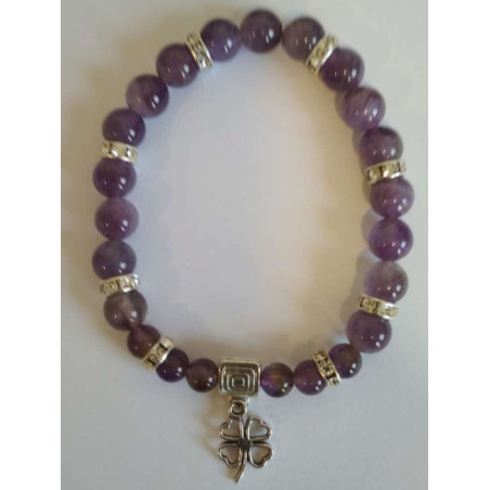 Pulsera Mineral Amatista con Trébol de la Suerte