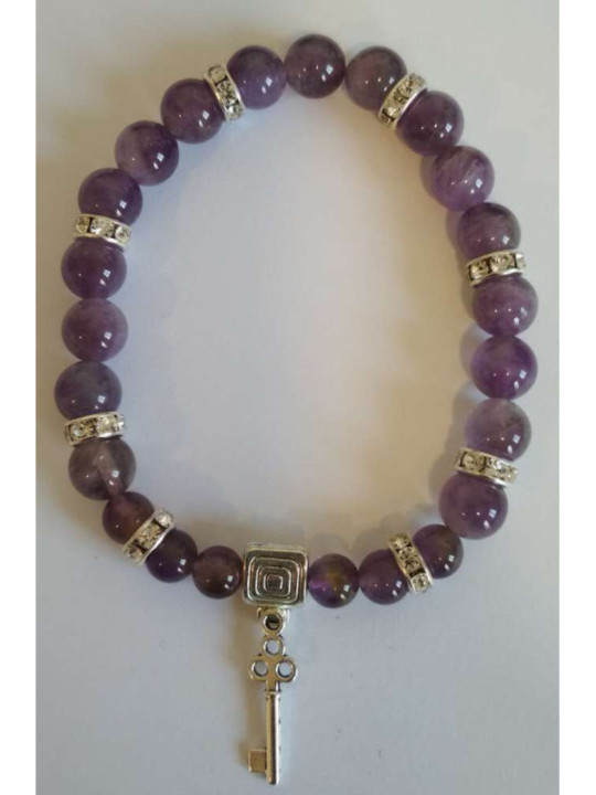Pulsera Mineral Amatista con Llave Abrecaminos