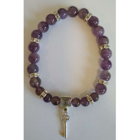 Pulsera Mineral Amatista con Llave Abrecaminos